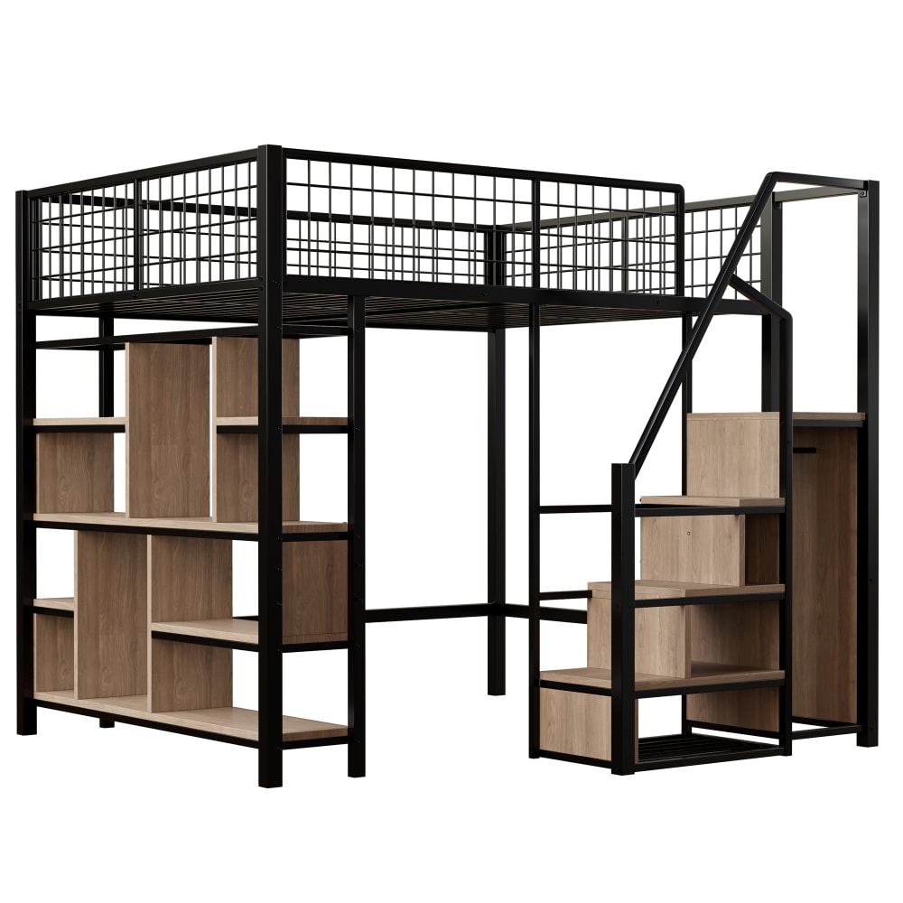 Lit mezzanine en métal noir avec rangement 140 x 200 cm
