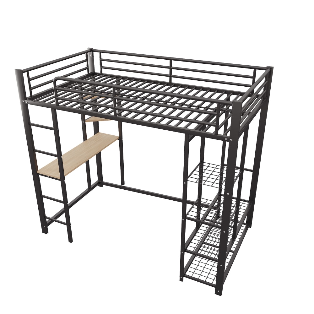 Lit mezzanine en métal noir avec bureau et rangement 90 x 200 cm