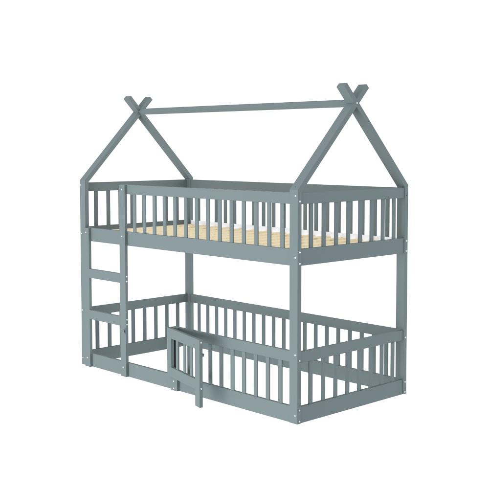 Lit mezzanine en bois massif gris