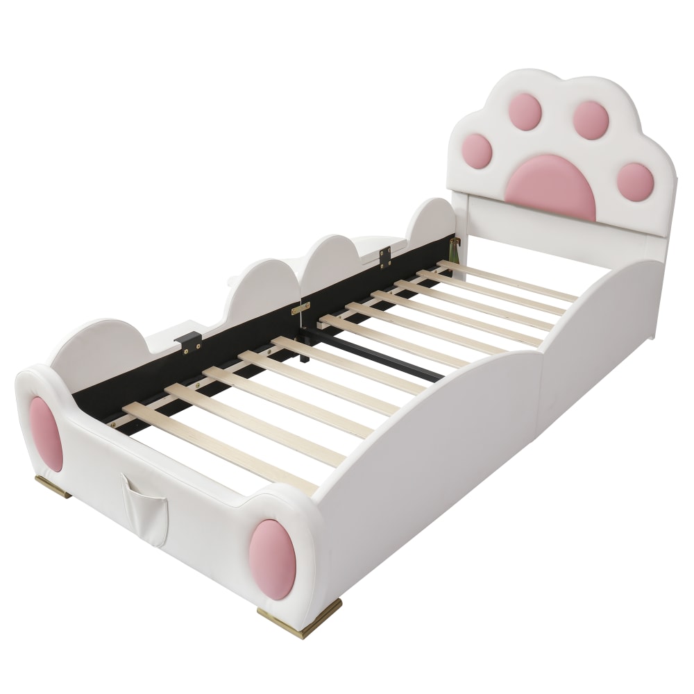 Lit enfant blanc et rose avec toboggan 90 x 200 cm