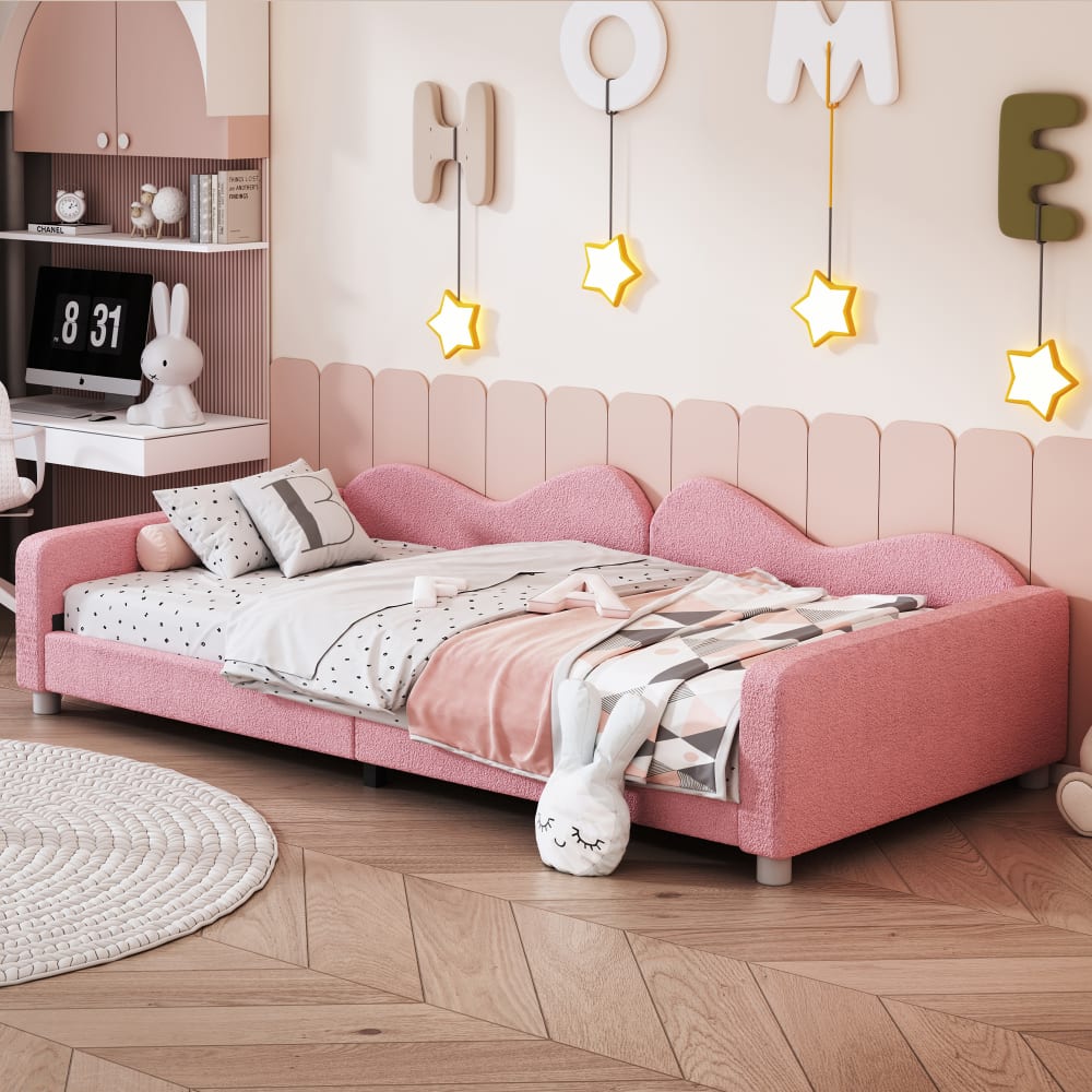 Kinderbett aus lammfell-optik mit Rückenlehne 90x200 cm, rosa -