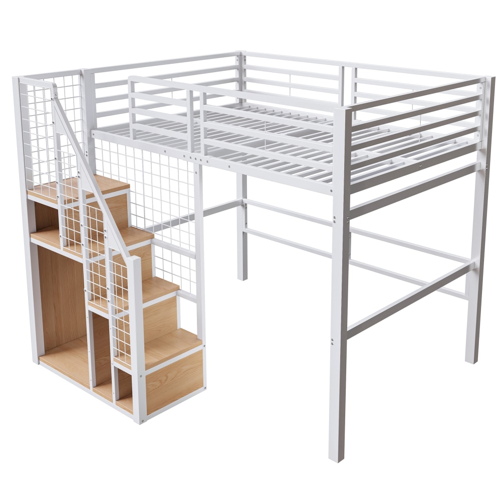 Lit mezzanine en métal blanc avec rangement 140 x 200 cm