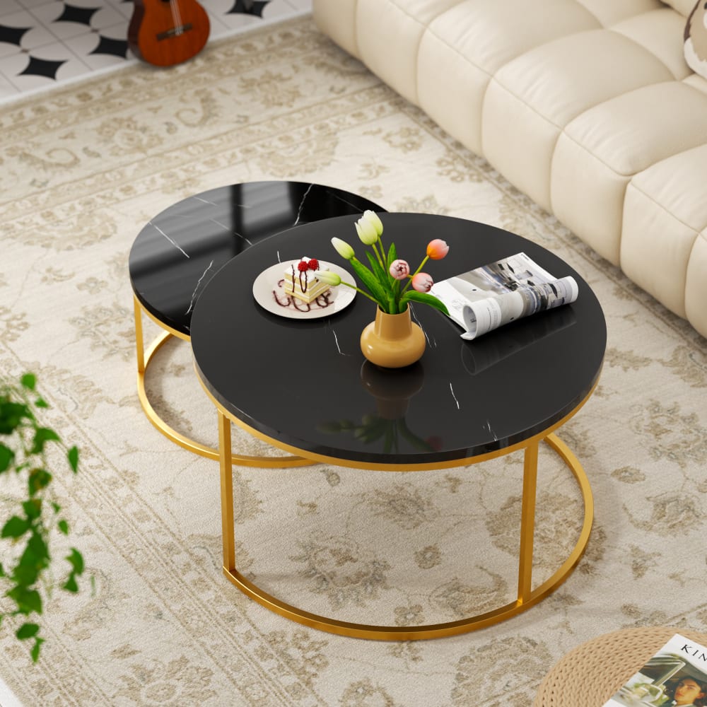 Couchtisch-Set aus Metall mit MDF-Tischplatte, Gold+Schwarz -