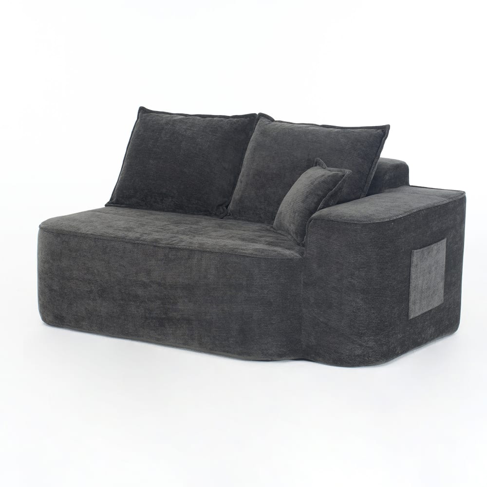 Canapé 2 places en chenille noir avec poches latérales