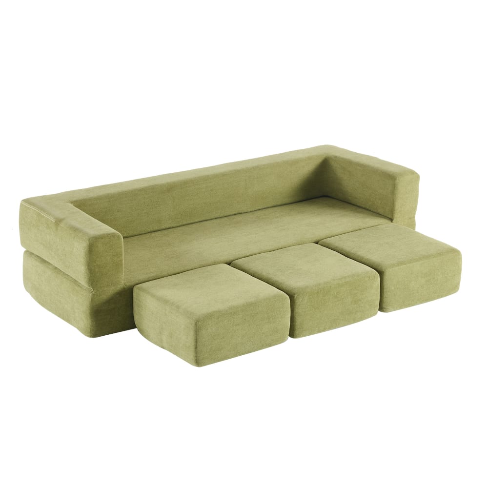 Canapé modulaire au sol multifonctionnel en chenille vert 201x76x50 cm