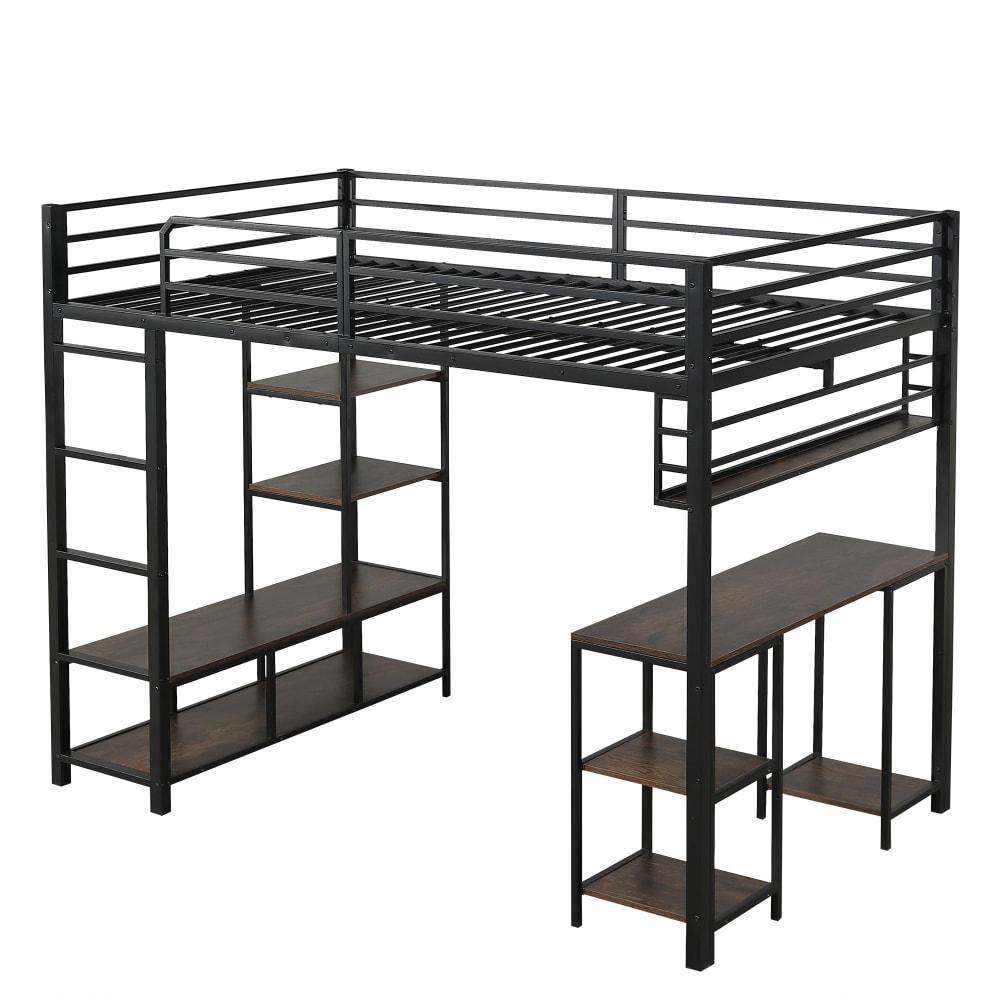 Lit mezzanine en métal noir avec bureau 120 x 200 cm