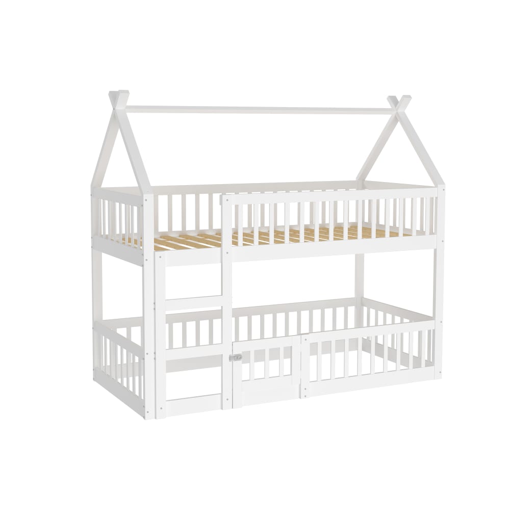 Lit mezzanine en bois blanc avec escalier 90 x 200 cm