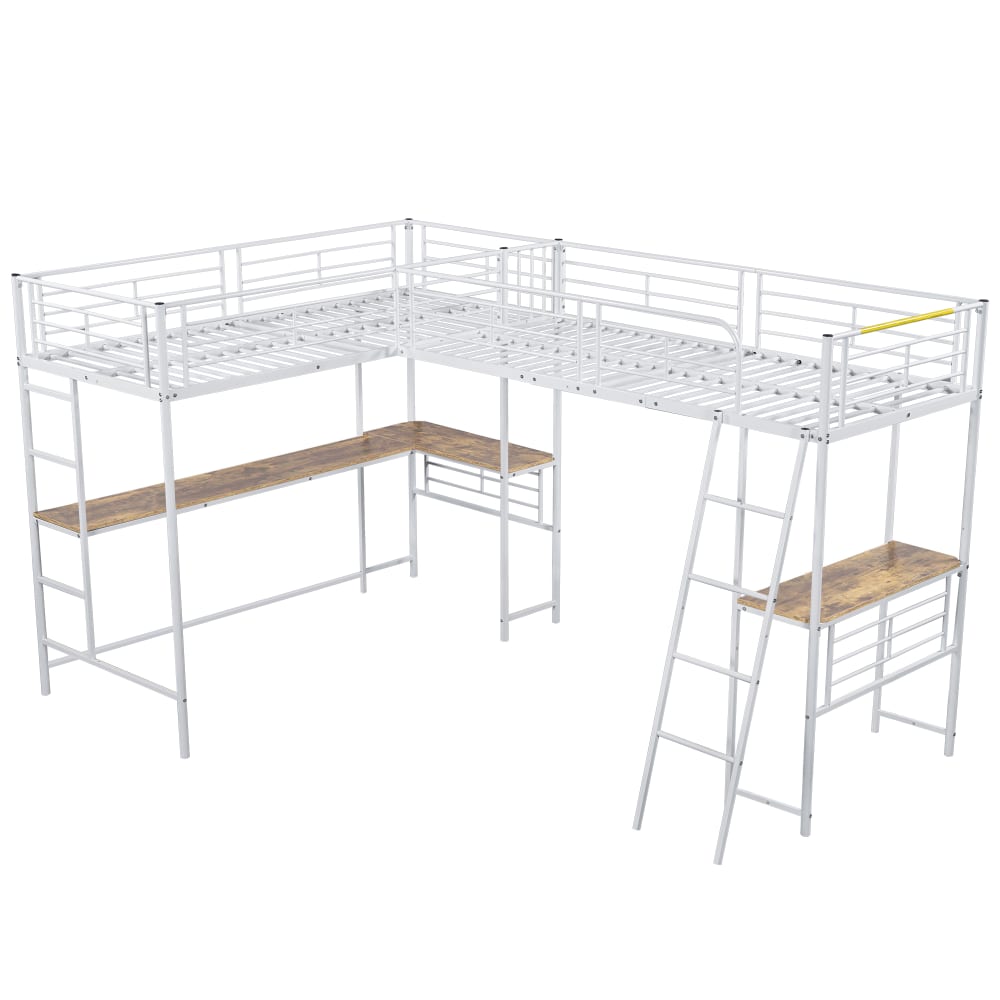 Lit mezzanine en métal blanc avec bureau 90 x 200 cm