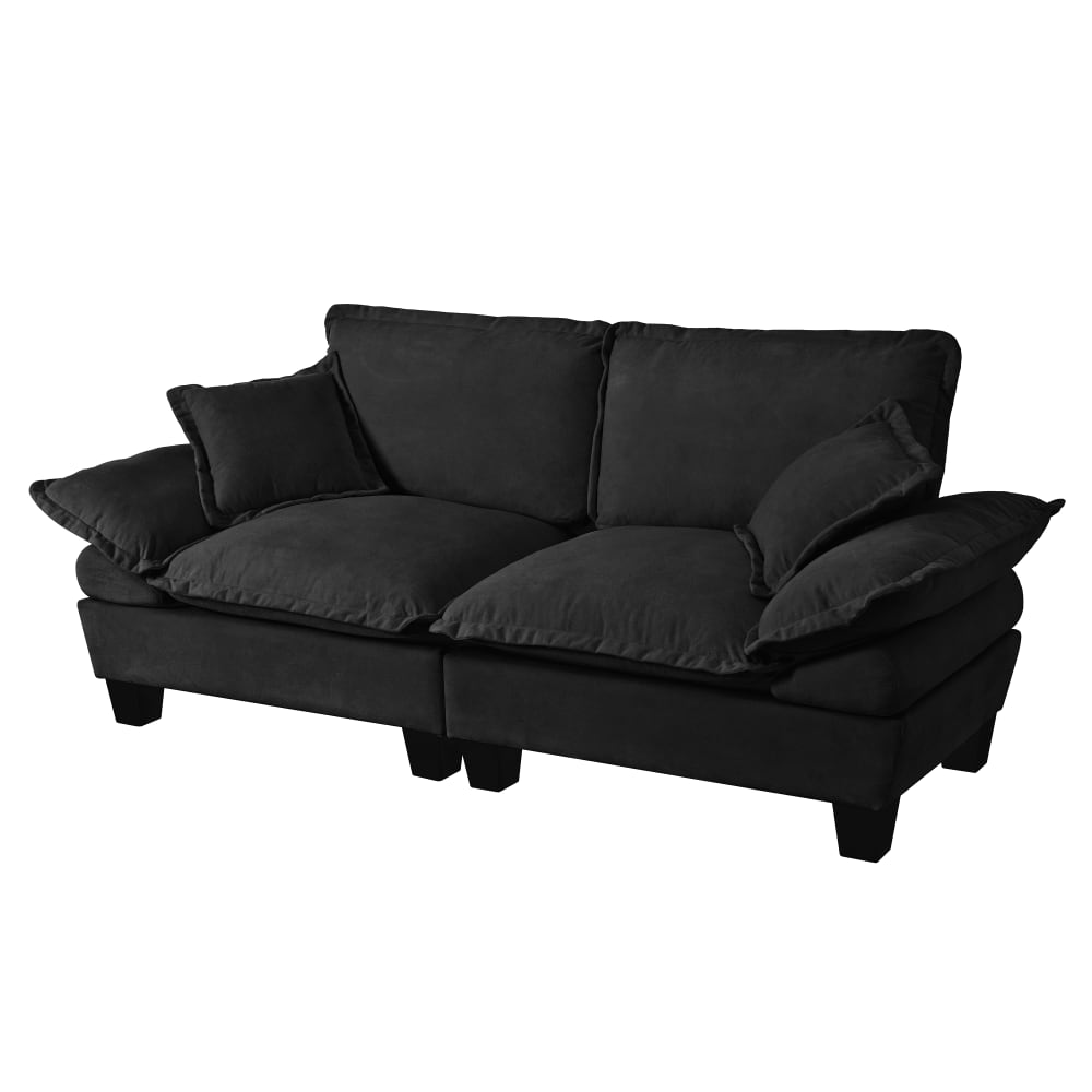 Canapé 2 places en chenille noir avec accoudoirs amovibles