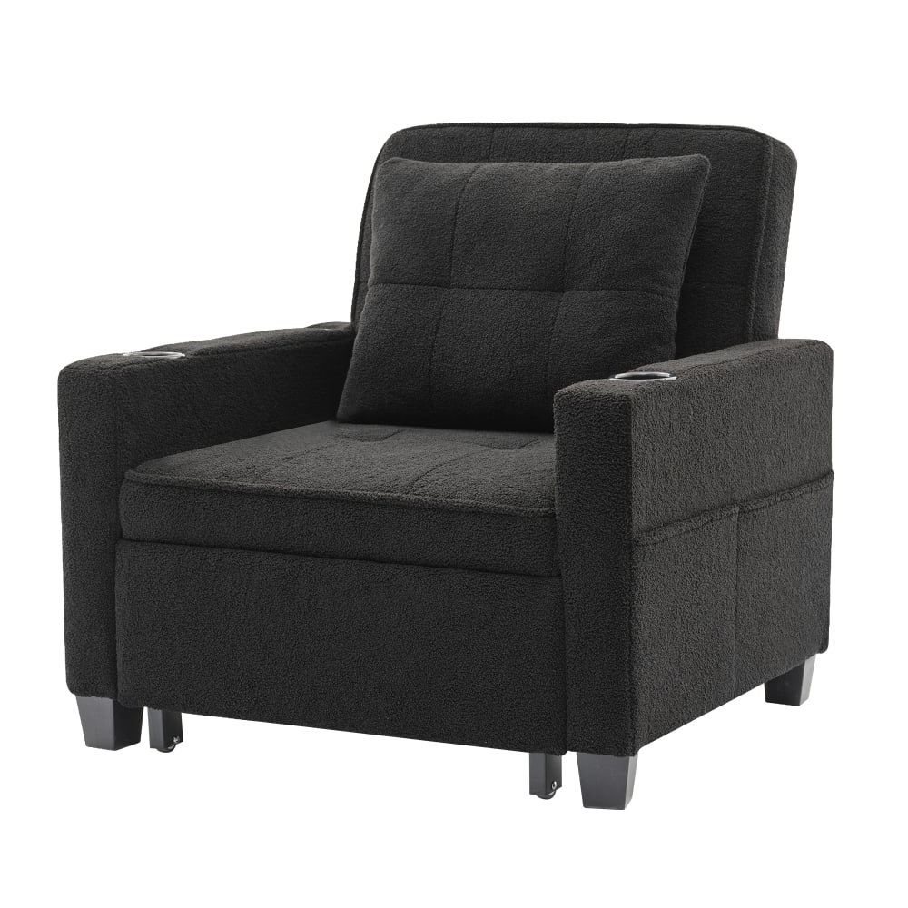 Canapé convertible en métal noir avec USB et porte-gobelets