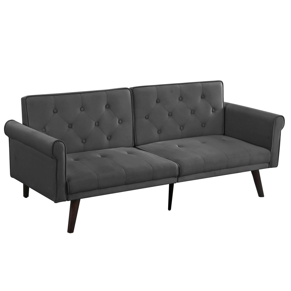 Canapé convertible en velours gris avec dossier réglable