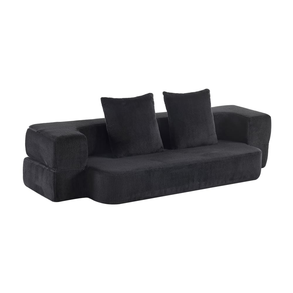 Canapé convertible 2 places noir avec coussins 190 x 52 x 48 cm