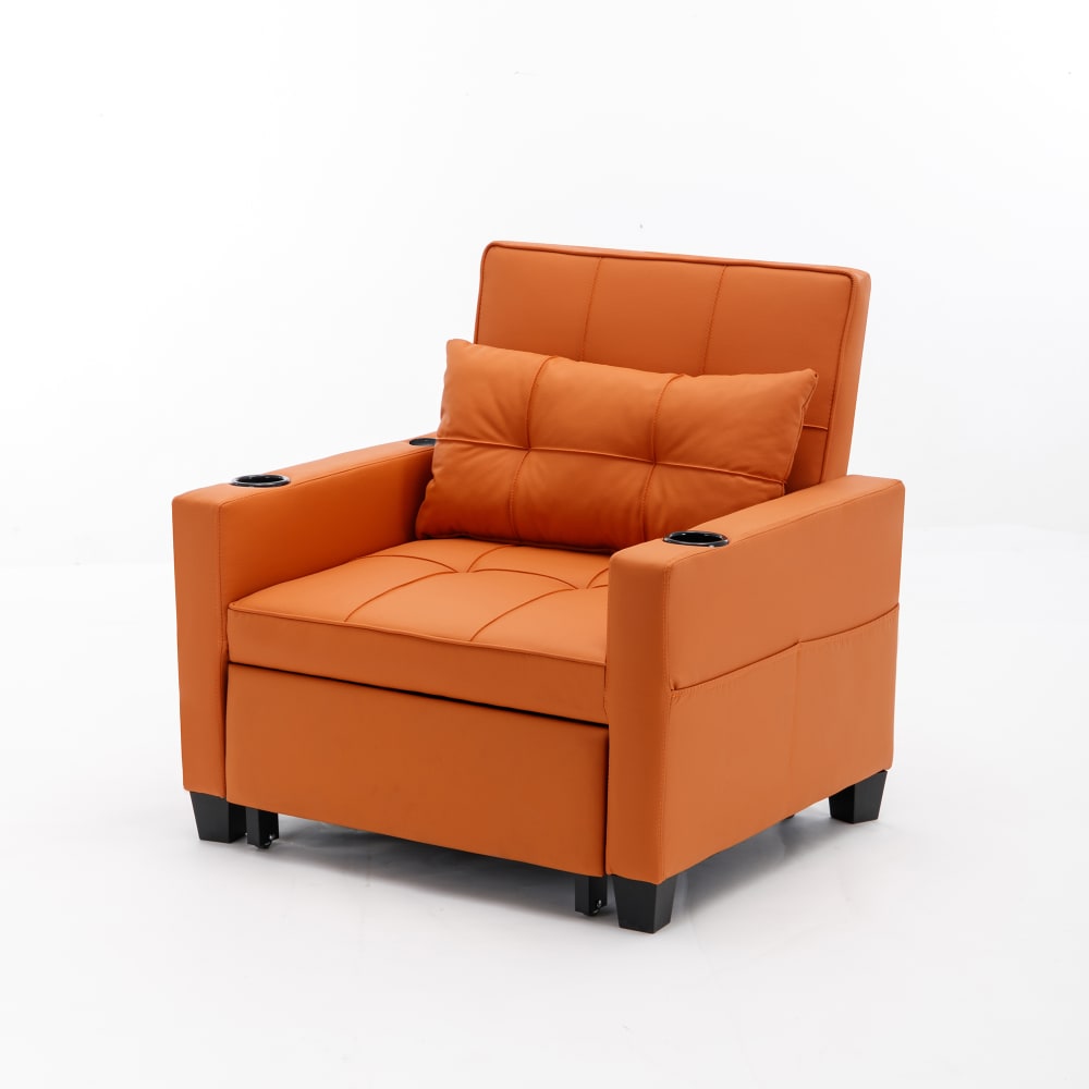 Canapé convertible orange avec dossier réglable 3 en 1