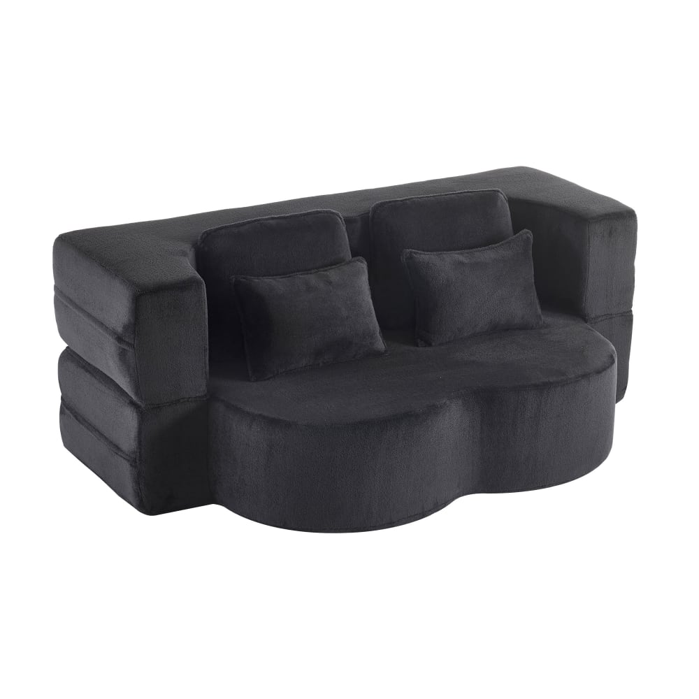 Canapé convertible en velours noir avec 4 coussins 198 x 60 x 76 cm