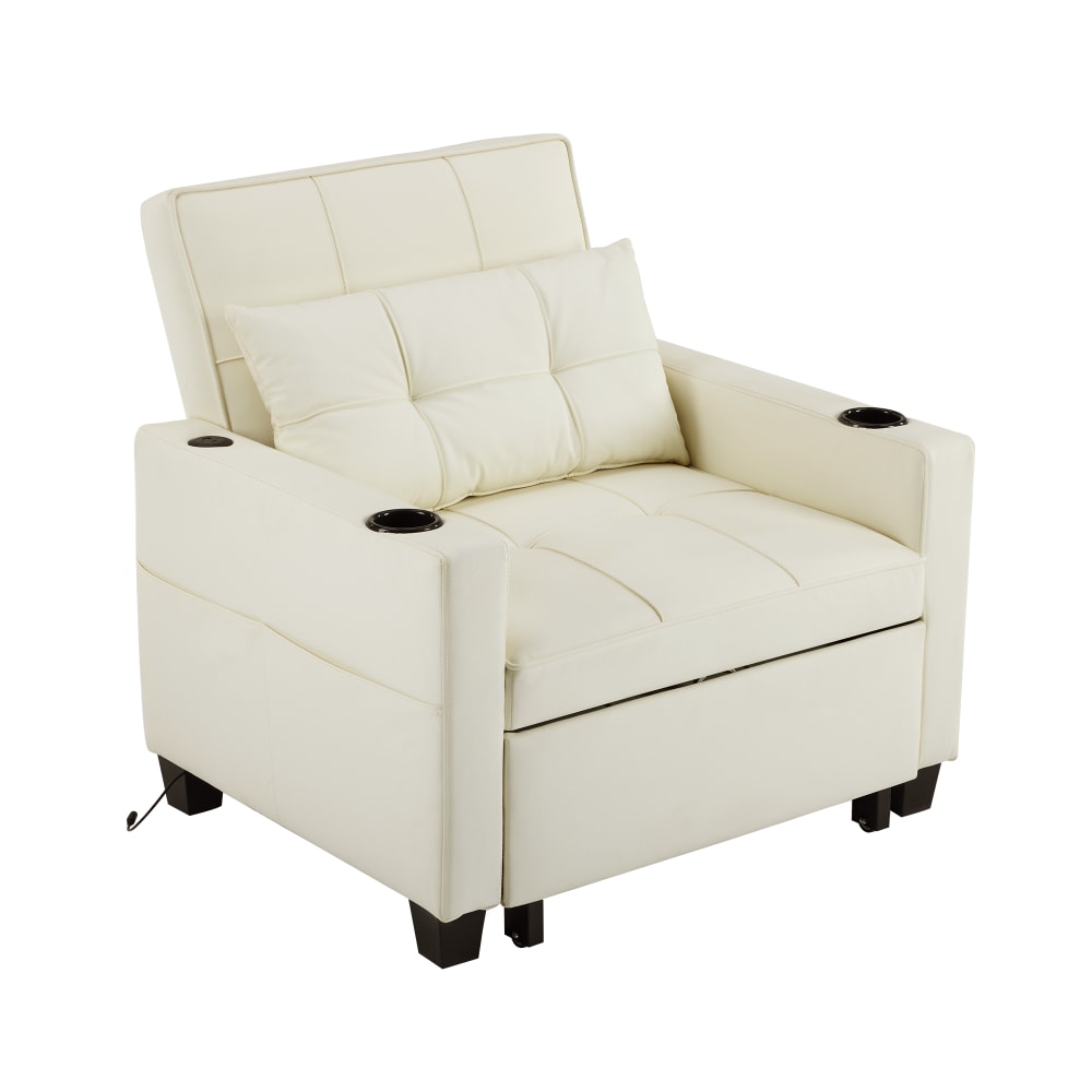 Canapé convertible 3 en 1 en bois et métal blanc avec USB