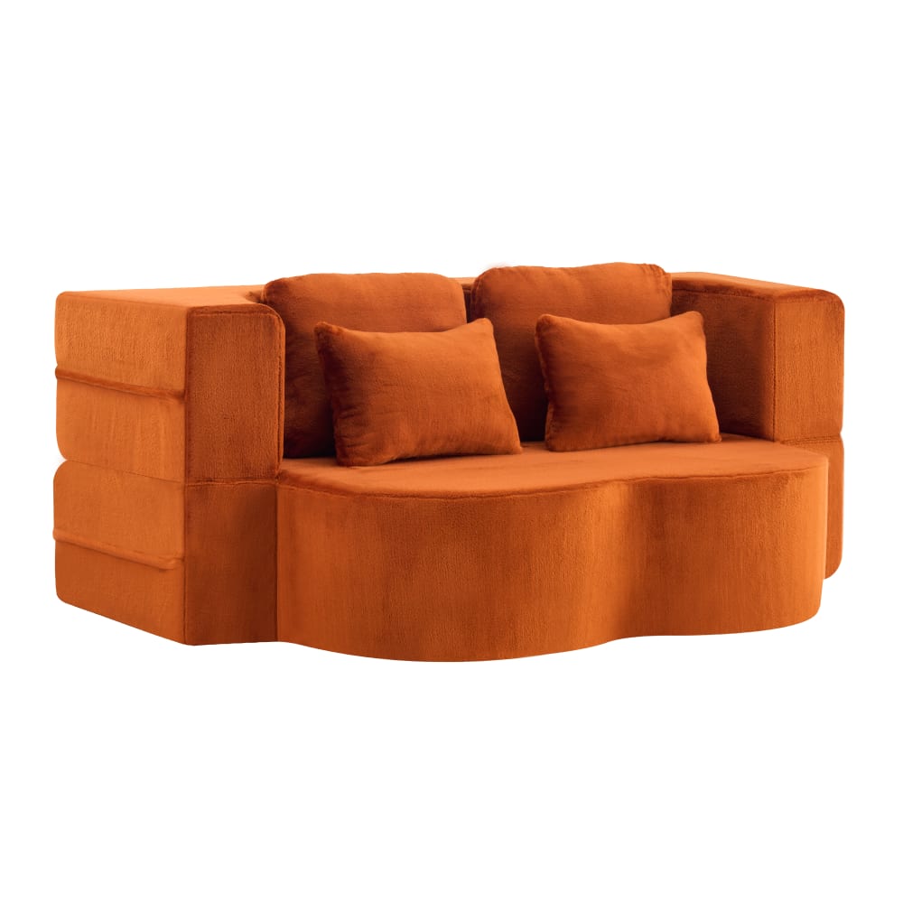 Canapé convertible orange avec 4 coussins 198 x 60 x 76 cm