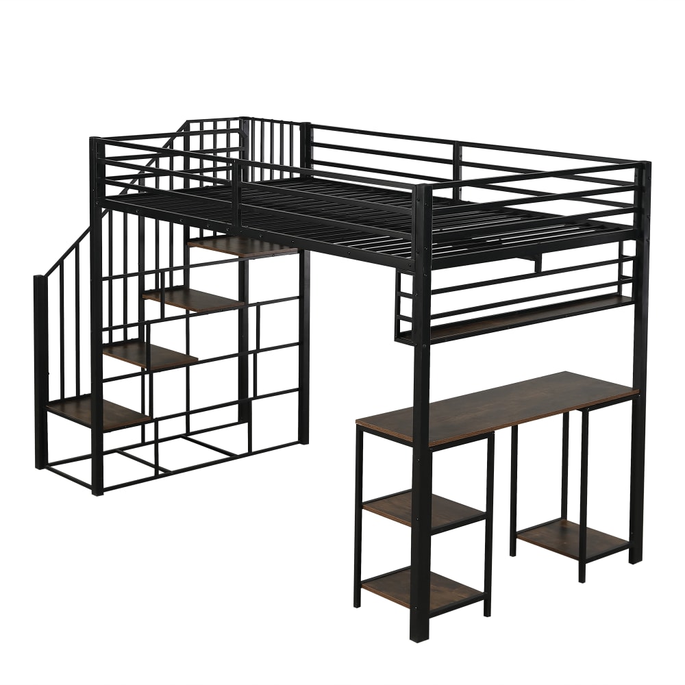 Lit mezzanine en métal noir avec bureau 120 x 200 cm