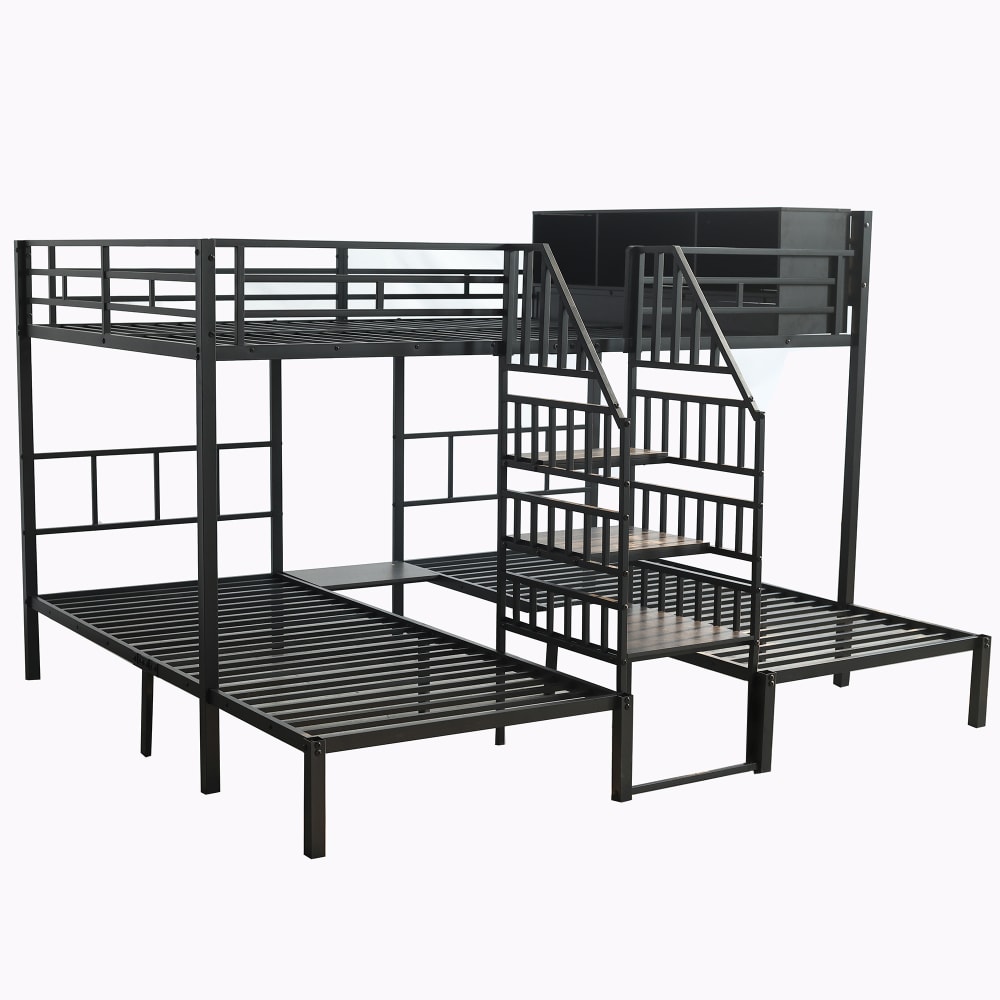 Letto A Castello Nero In Metallo Con Scala E Contenitore 90/140X200 Cm