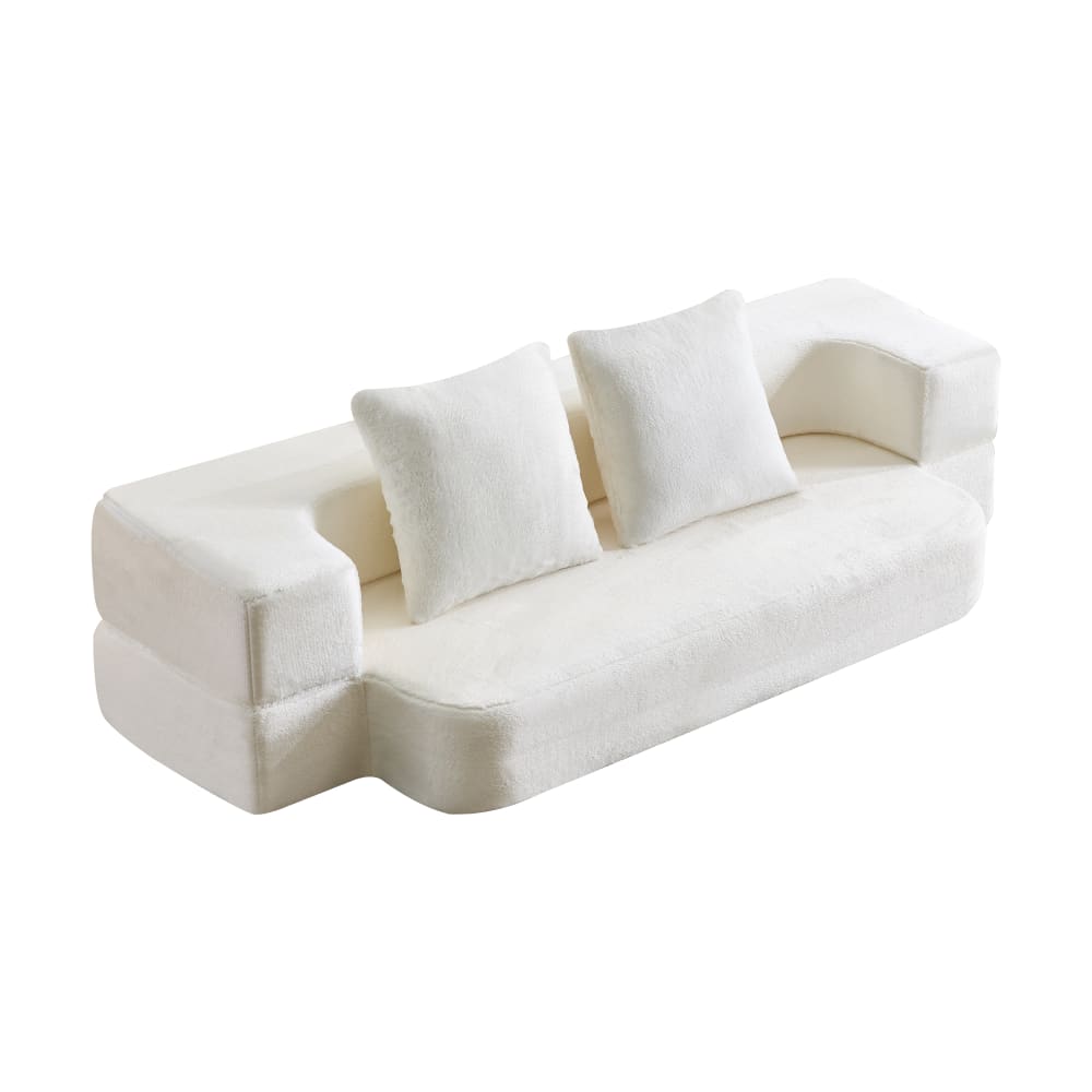Canapé convertible 2 places blanc avec coussins assortis