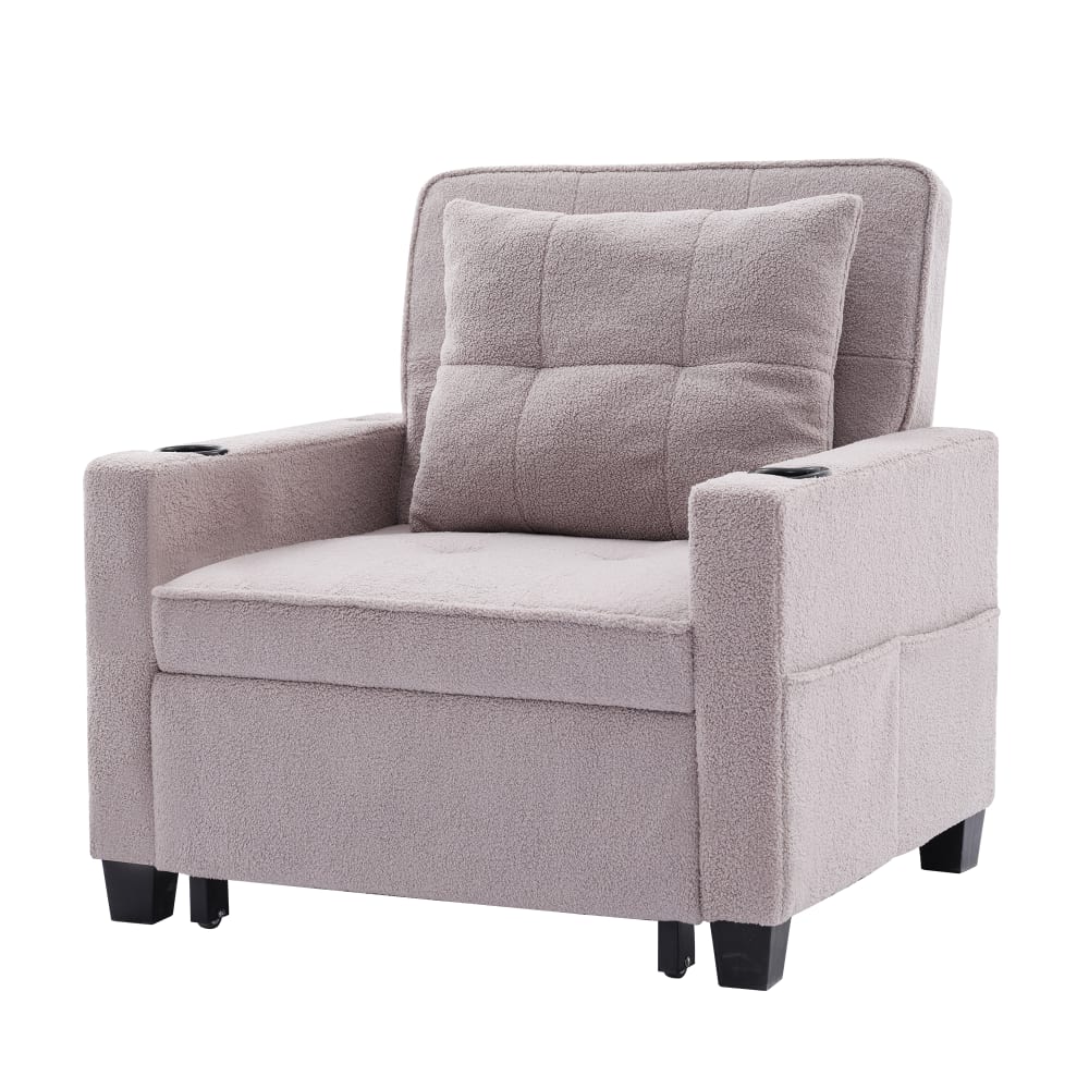 Canapé convertible 3 en 1 en bois gris avec USB et porte-gobelets