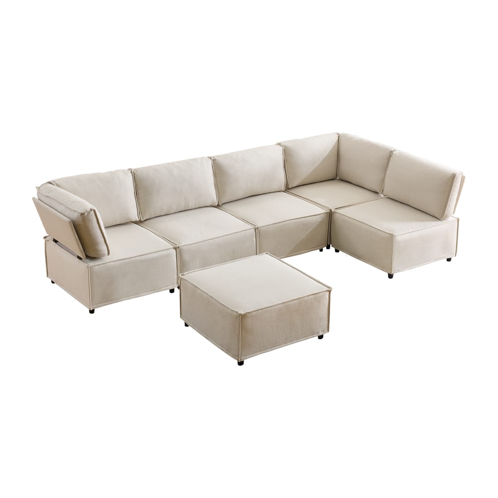 Canapé modulable en bois beige avec 6 modules 308 x 152 x 77 cm