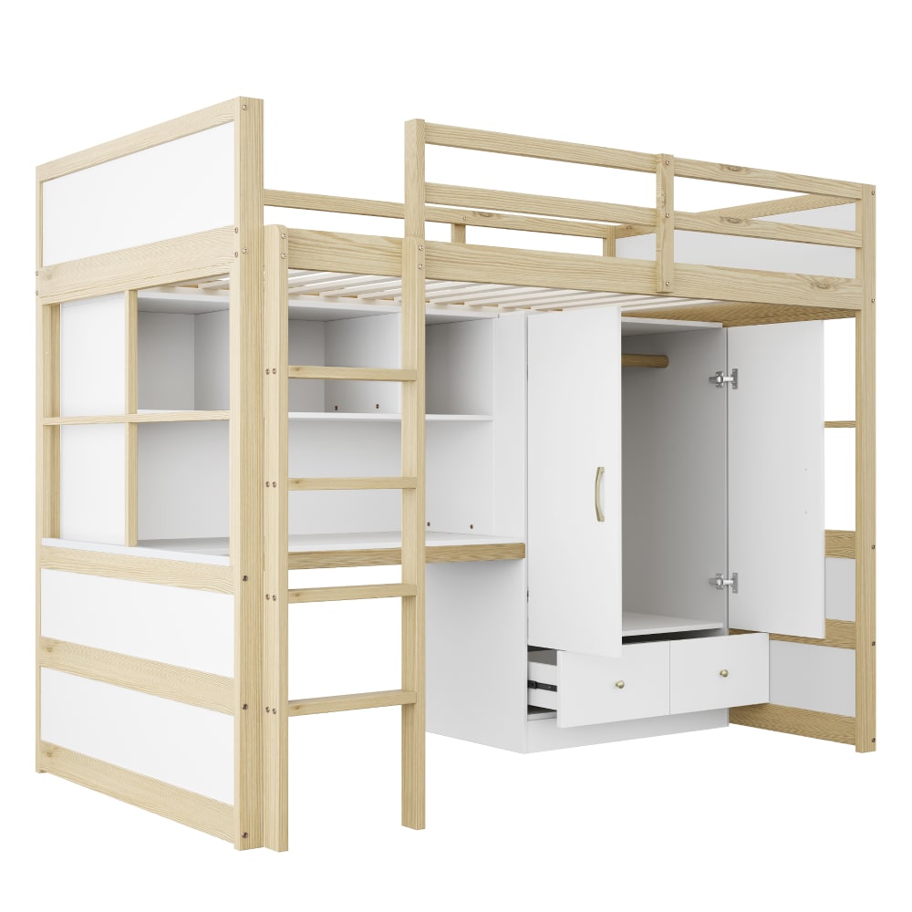 Lit mezzanine en pin marron avec bureau 90 x 200 cm