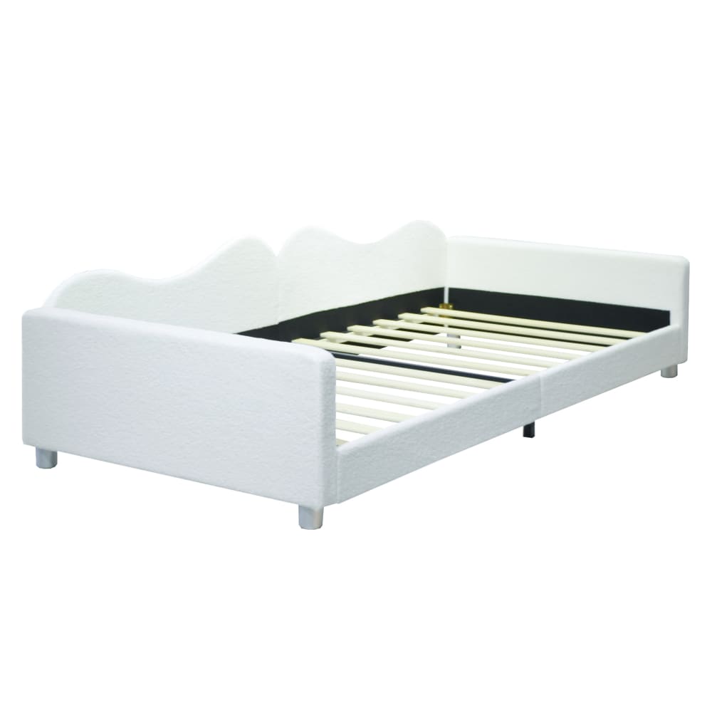 Lit enfant rembourré 90x200 cm en lammfell-optik blanc avec dossier Lit enfant rembourré 90x200 cm en lammfell-optik blanc avec dossier