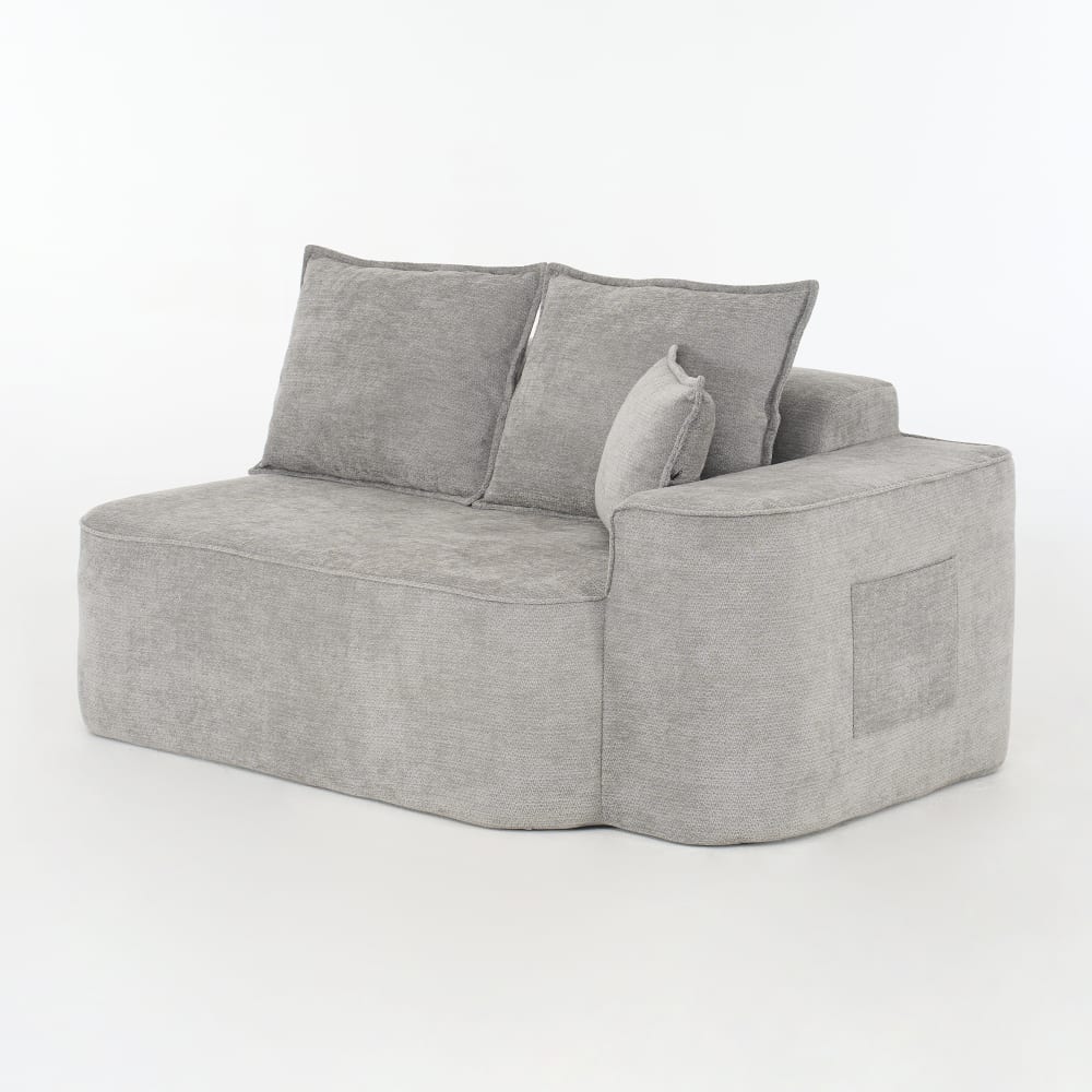Canapé 2 places en chenille gris avec poches latérales