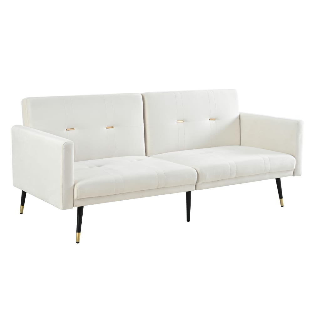 Canapé convertible en velours beige avec dossier réglable