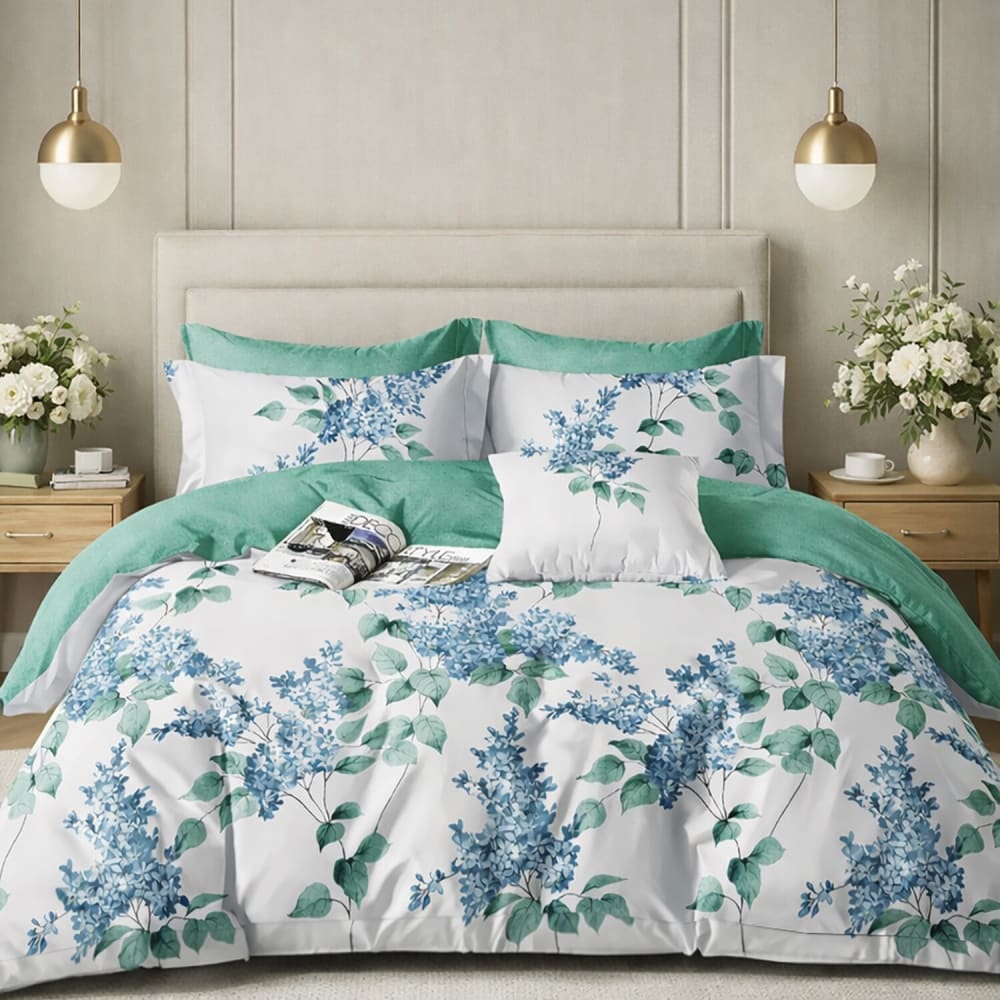 Parure de lit en percale de coton imprimé fleur + 2 taies 240x220 cm