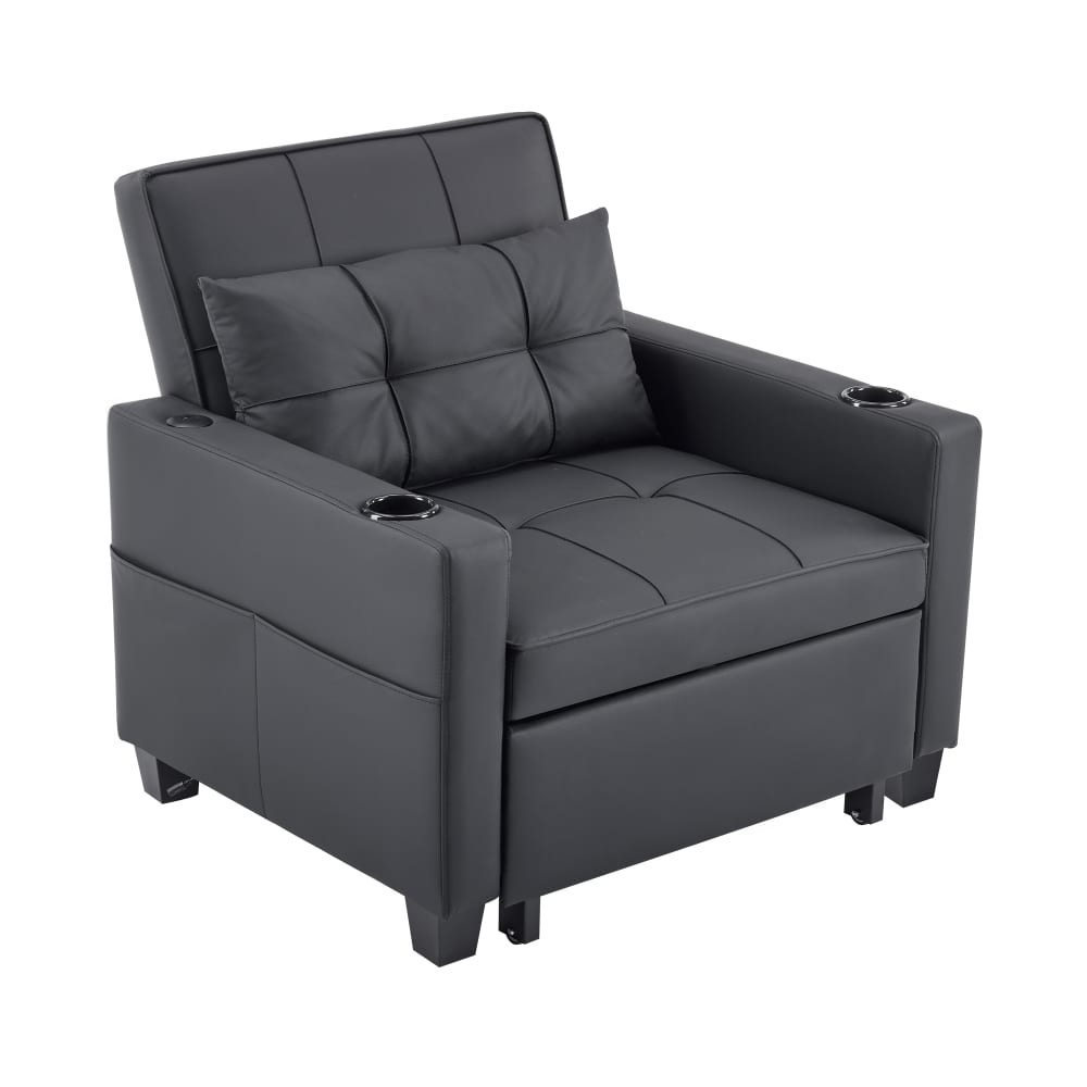 Canapé convertible 3 en 1 en bois noir avec usb 74 x 87 x 84 cm Canapé convertible 3 en 1 en bois noir avec usb 74 x 87 x 84 cm