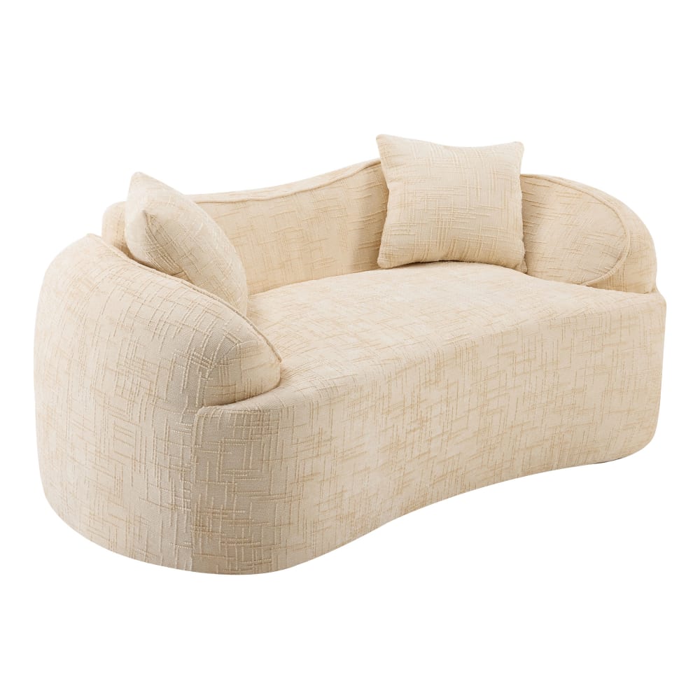 Canapé 2 places courbé beige avec 2 coussins 170 x 87 x 65 cm