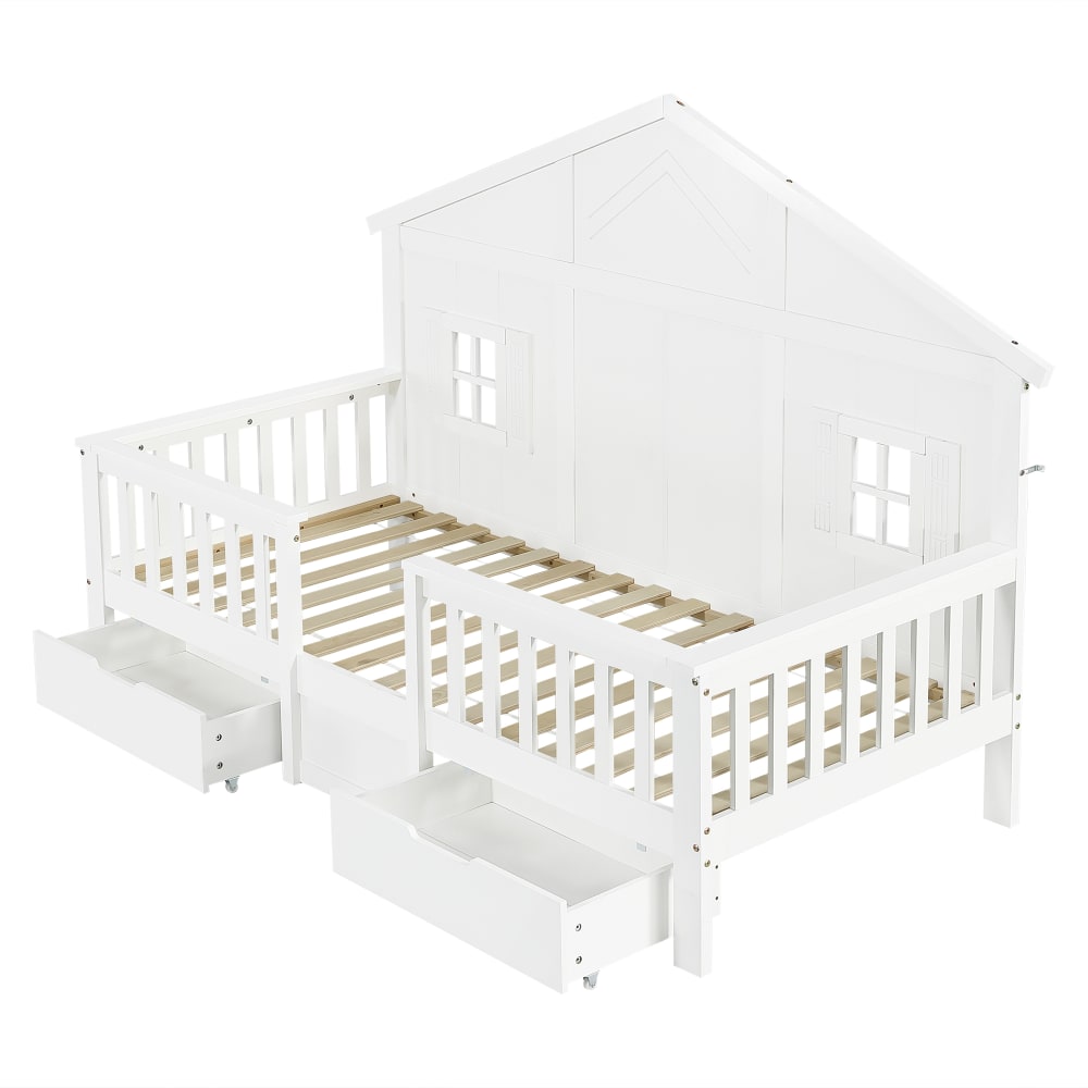 Lit enfant en pin blanc avec 2 tiroirs 90 x 200 cm