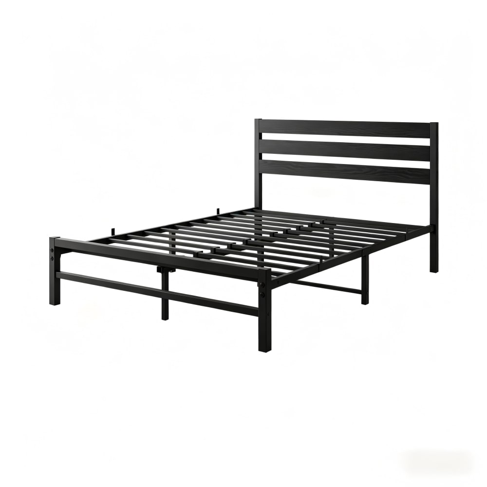 Lit en métal avec tête de lit confortable 140x200 cm noir sans matelas