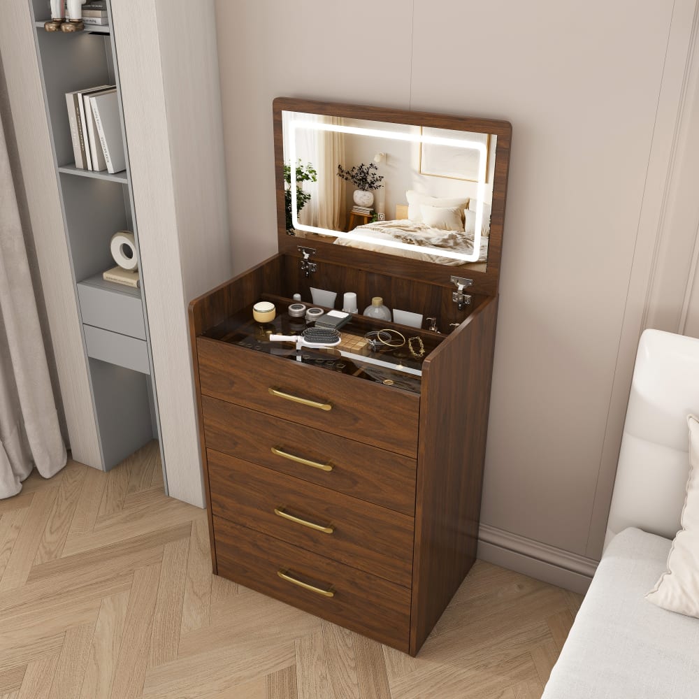 Schminktisch aus MDF mit Klappspiegel und Hocker 60x40x118 cm,