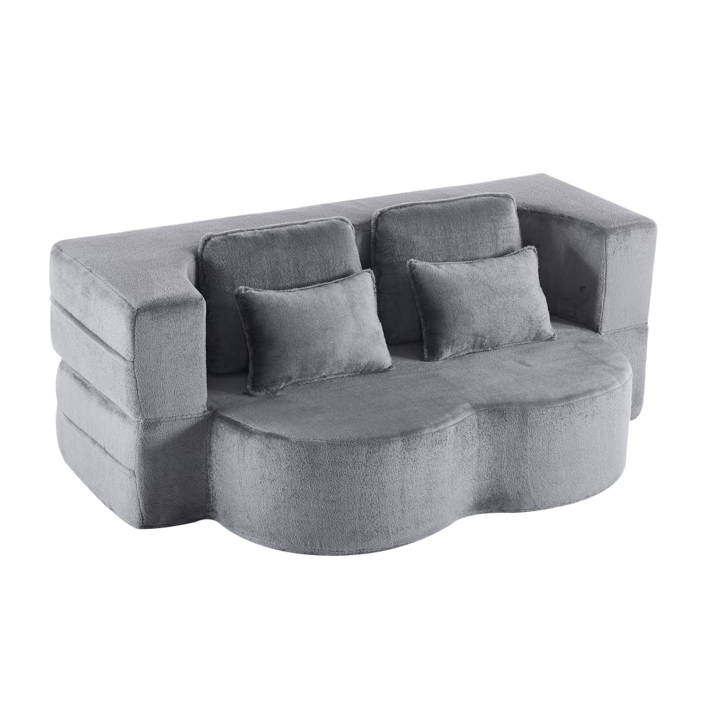 Canapé convertible bleu et gris avec 4 coussins 198 x 60 x 76 cm