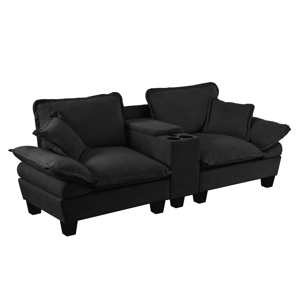 Canapé modulable en chenille noir avec rangement et USB