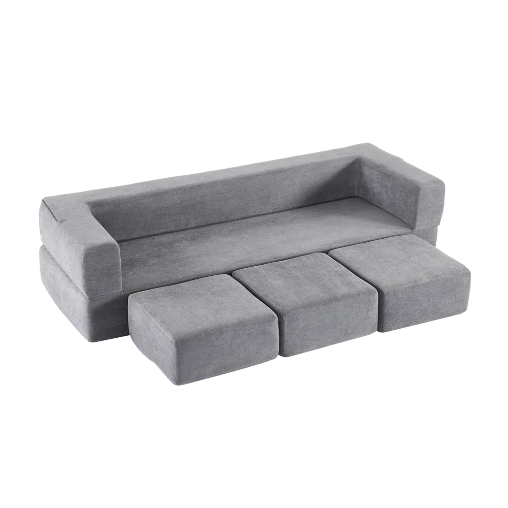 Canapé convertible modulable gris foncé avec 3 repose-pieds
