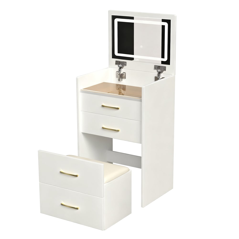 Coiffeuse blanche avec miroir relevable et tabouret 60 x 40 x 118 cm