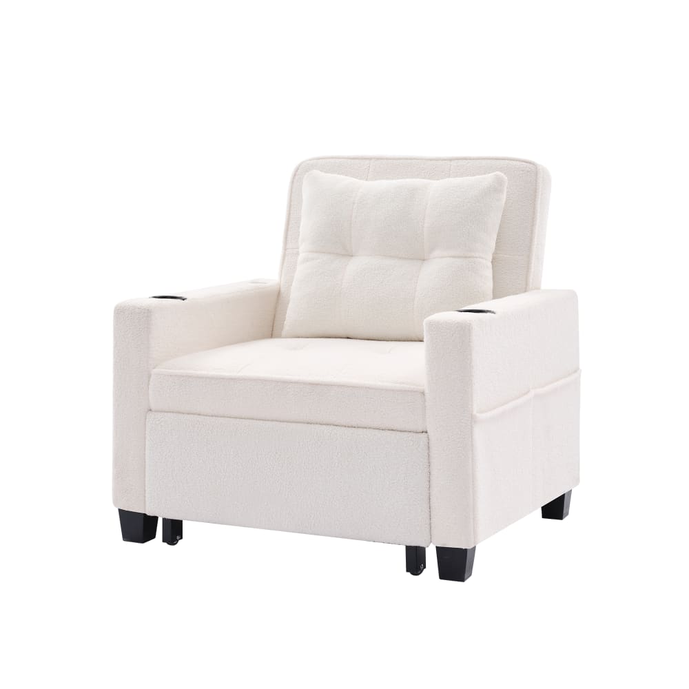 Canapé convertible en métal blanc avec USB et porte-gobelets