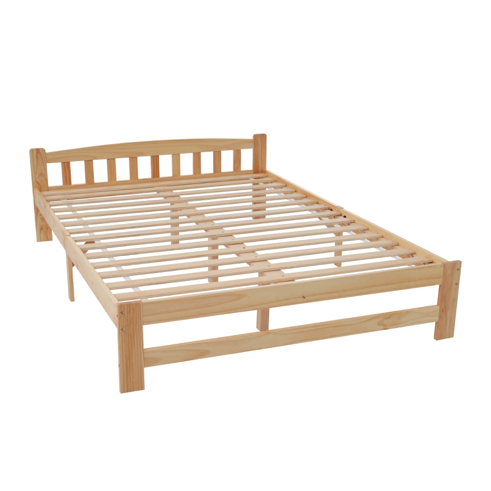 Lit double 140x200 cm en pin couleur bois avec sommier et tête de lit Lit double 140x200 cm en pin couleur bois avec sommier et tête de lit