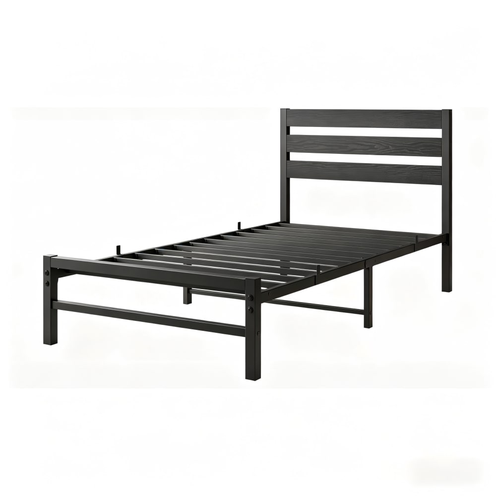 Lit en métal avec tête de lit confortable 90x200 cm noir sans matelas