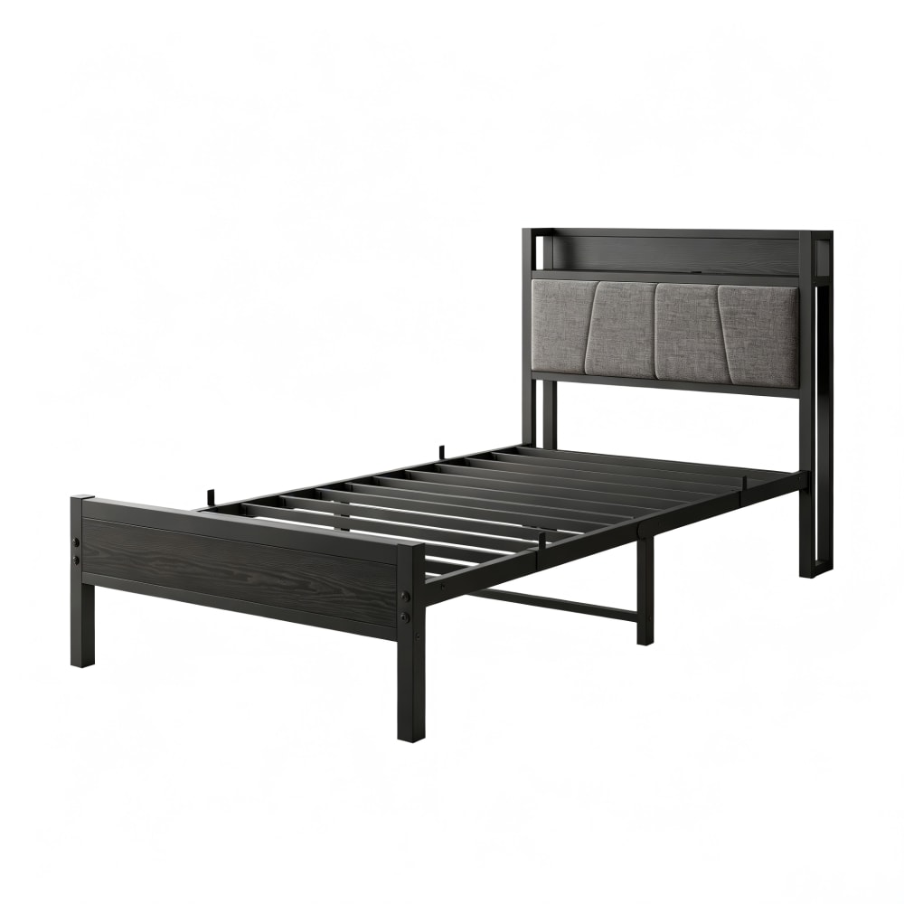 Lit en métal avec 2 ports de charge usb et tête noir 90x200 cm Lit en métal avec 2 ports de charge usb et tête noir 90x200 cm