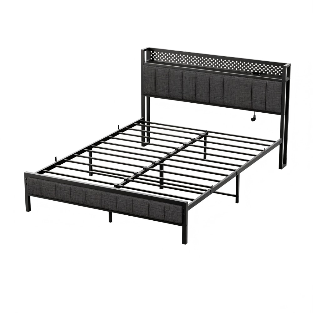 Lit en métal avec rangement, lattes et ports usb noir 140x200 cm Lit en métal avec rangement, lattes et ports usb noir 140x200 cm