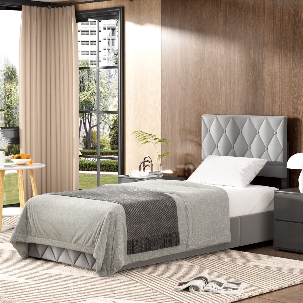 OKWISH Polsterbett aus Samt mit Aufbewahrungsbox 90x200 cm, Grau Grau Samt