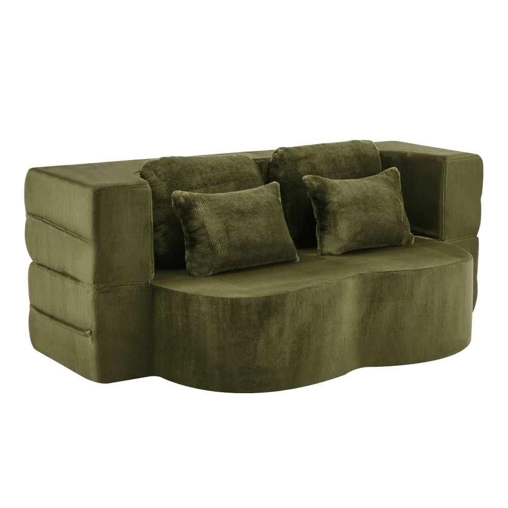 Canapé convertible vert avec 4 coussins 198 x 60 x 76 cm