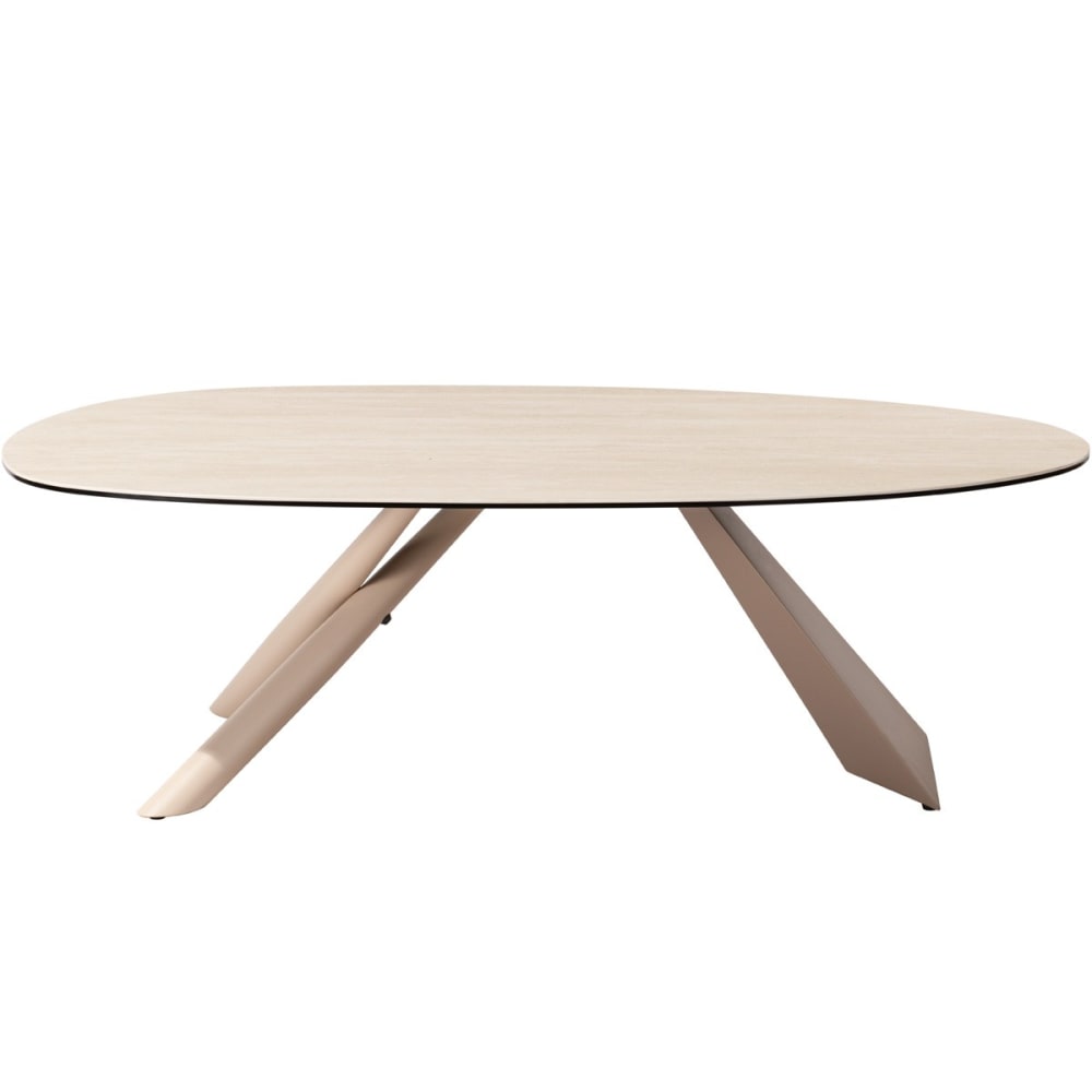 Table basse ovale en céramique effet Travertin 120x72 cm