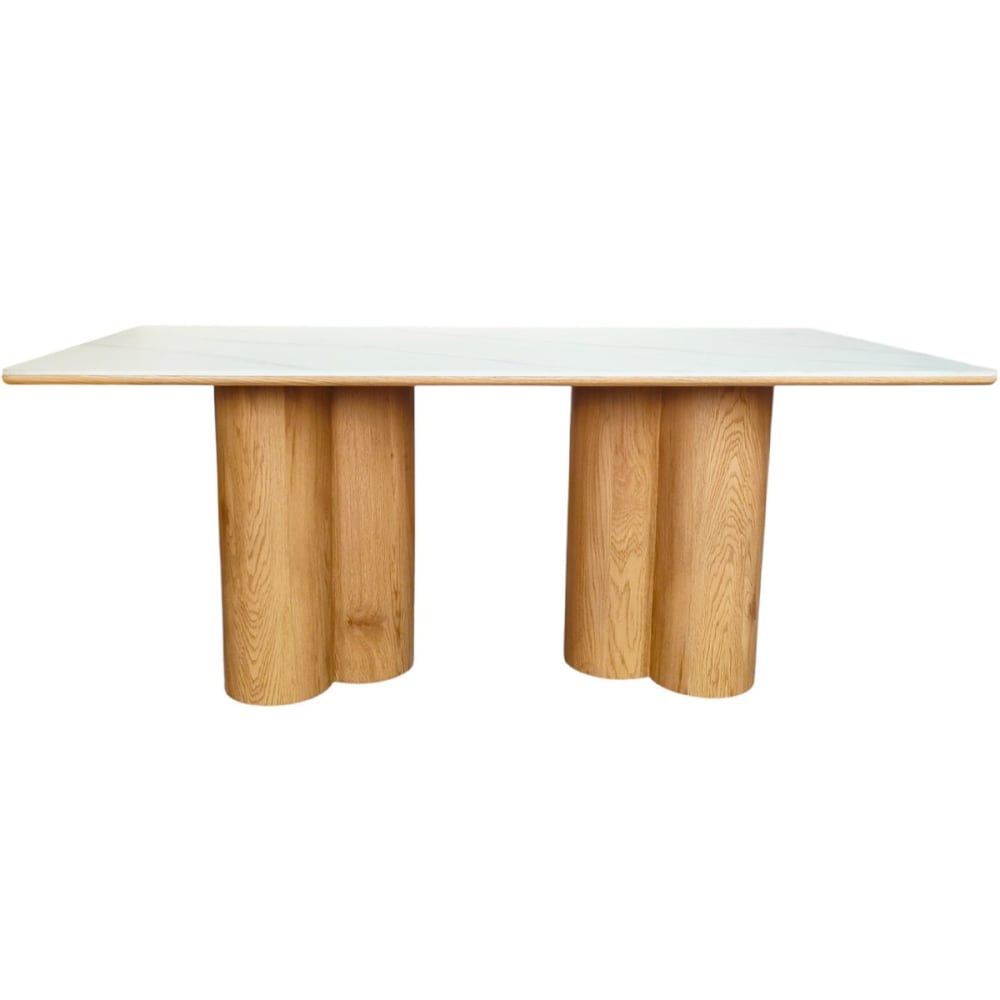 Table à manger 8 couverts en céramique effet Marbre blanc 180x90 cm