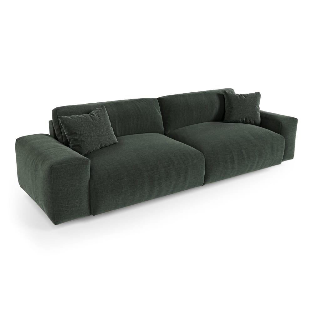 Canapé  4 places en tissu tramé toucher doux  vert kaki