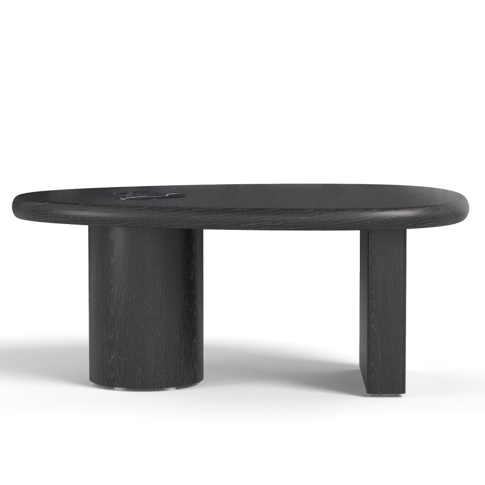 Table basse en bois contreplaqué, chêne noir et marbre noir naturel